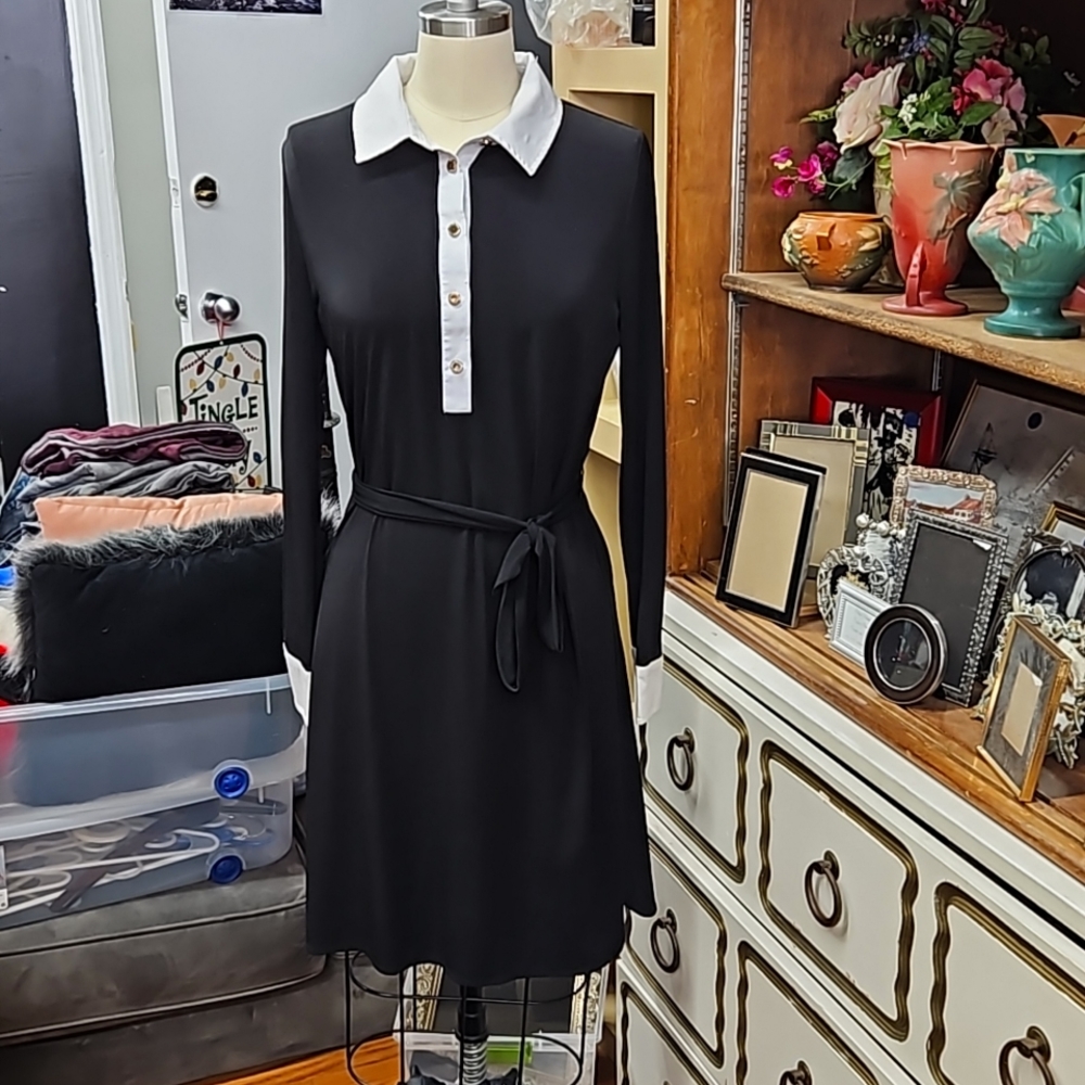 Ivanka Trump dress sz med black with white collar button line and cuffs
